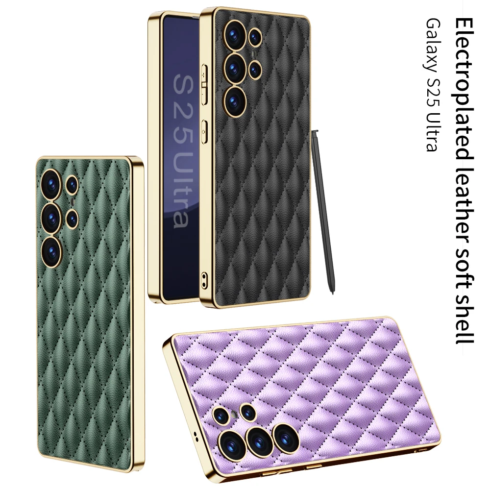 Elegant Electroplated Matte Leather Case for Samsung Galaxy S25 Ultra S24 S23 All Inclusive Shockproof Soft Cover Accessories