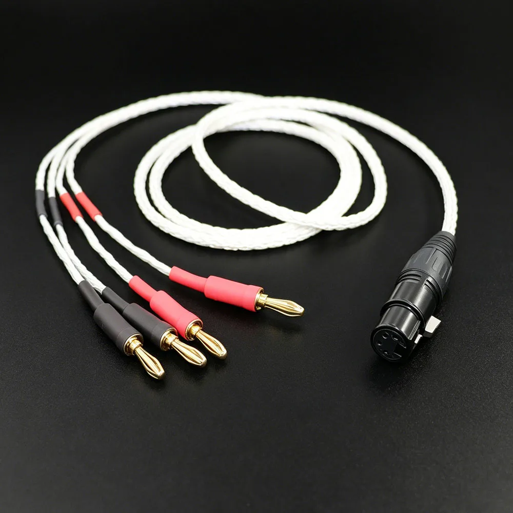 Aouyade 4pin XLR Male/ Female to Deluxe Banana Plug 16-core OCC Silver Plated Hifi Speaker Cable