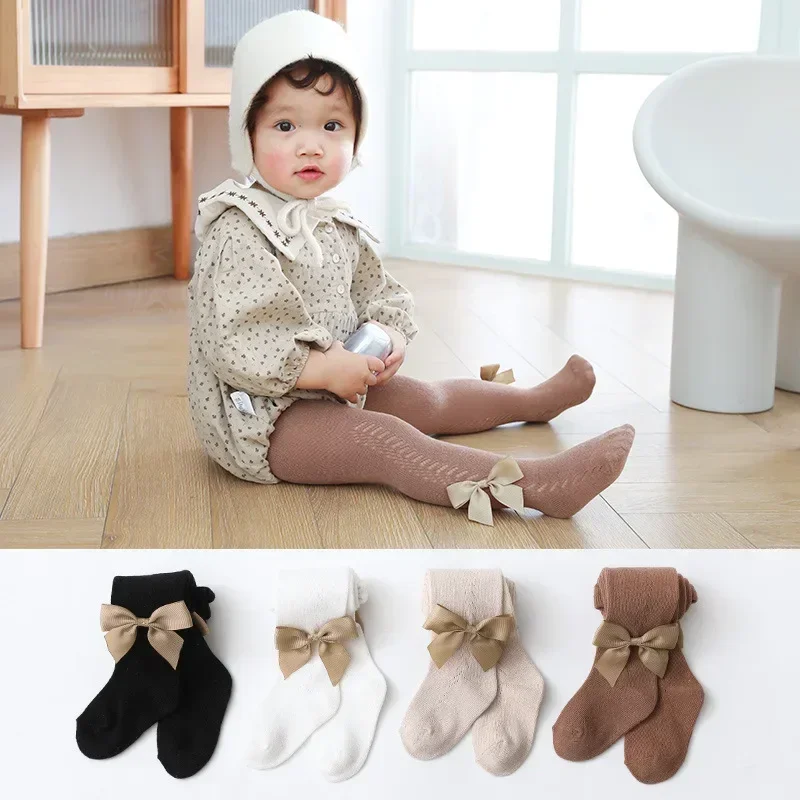 1 Pair Toddler Girl Tights Retro European Style Bow Pantyhose for Toddler Girl Spring Autumn Breathable Stocking for 0-4 T Kids