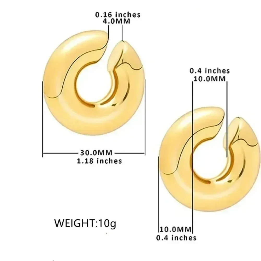 Chunky Round Circle Clip Earring For Women Punk Non Piercing C Shape Ear Cuff Stud Tube Thick Earclips Personalized Jewelry Gift