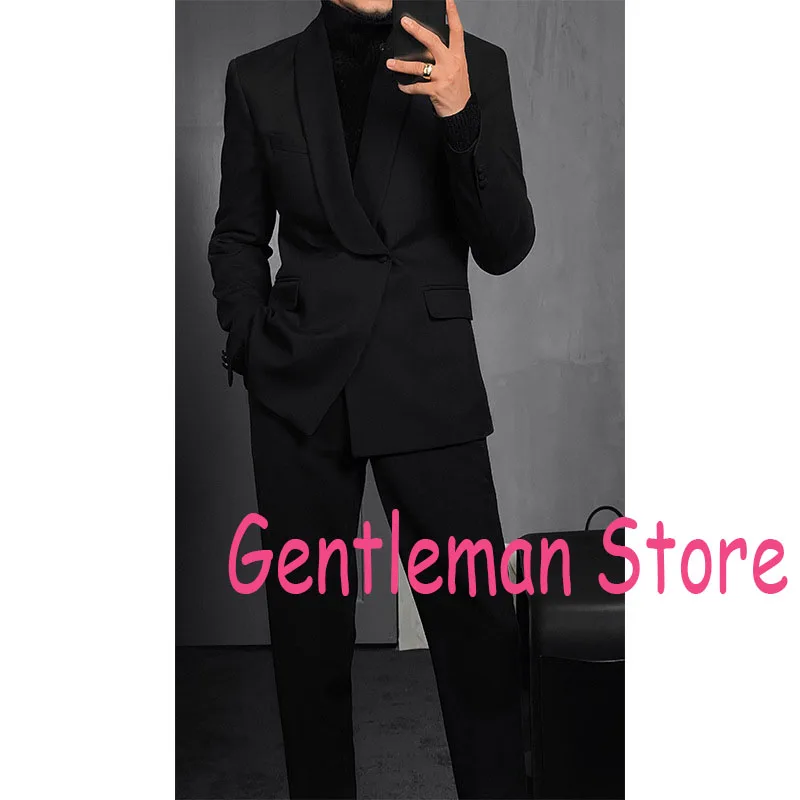 High-end Men Business Suit 2pc Set Single Breasted Slim Fit Suit Jacket Straight Leg Suit Pants Groom's wedding banquet suit set