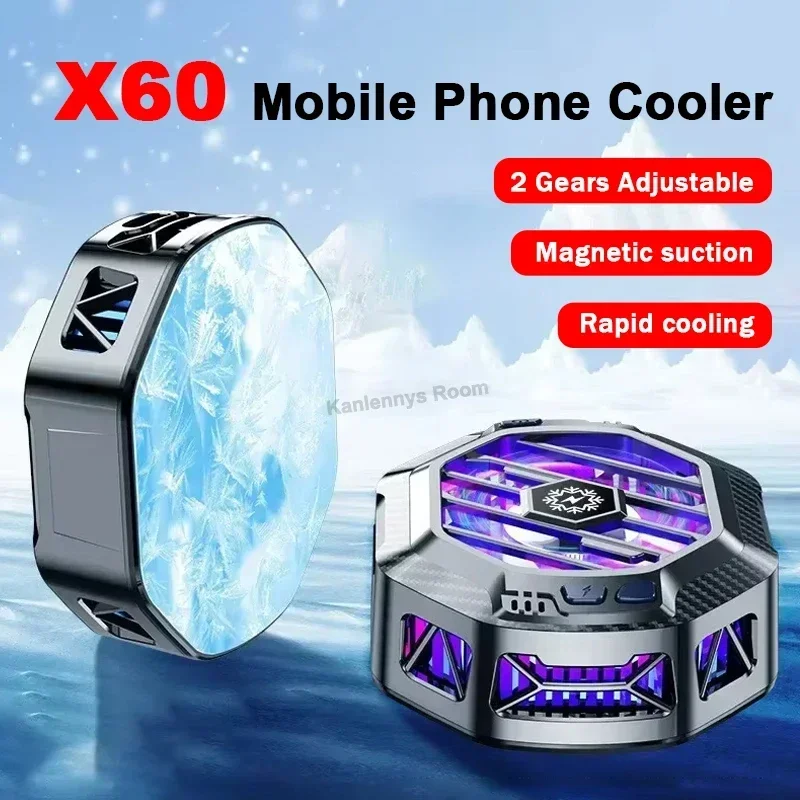 X60 Universal Mobile Phone Cooler Magnetic Semiconductor Cooling Fan Radiator 2 Gears Adjustable Heat Sink for IOS Android PUBG