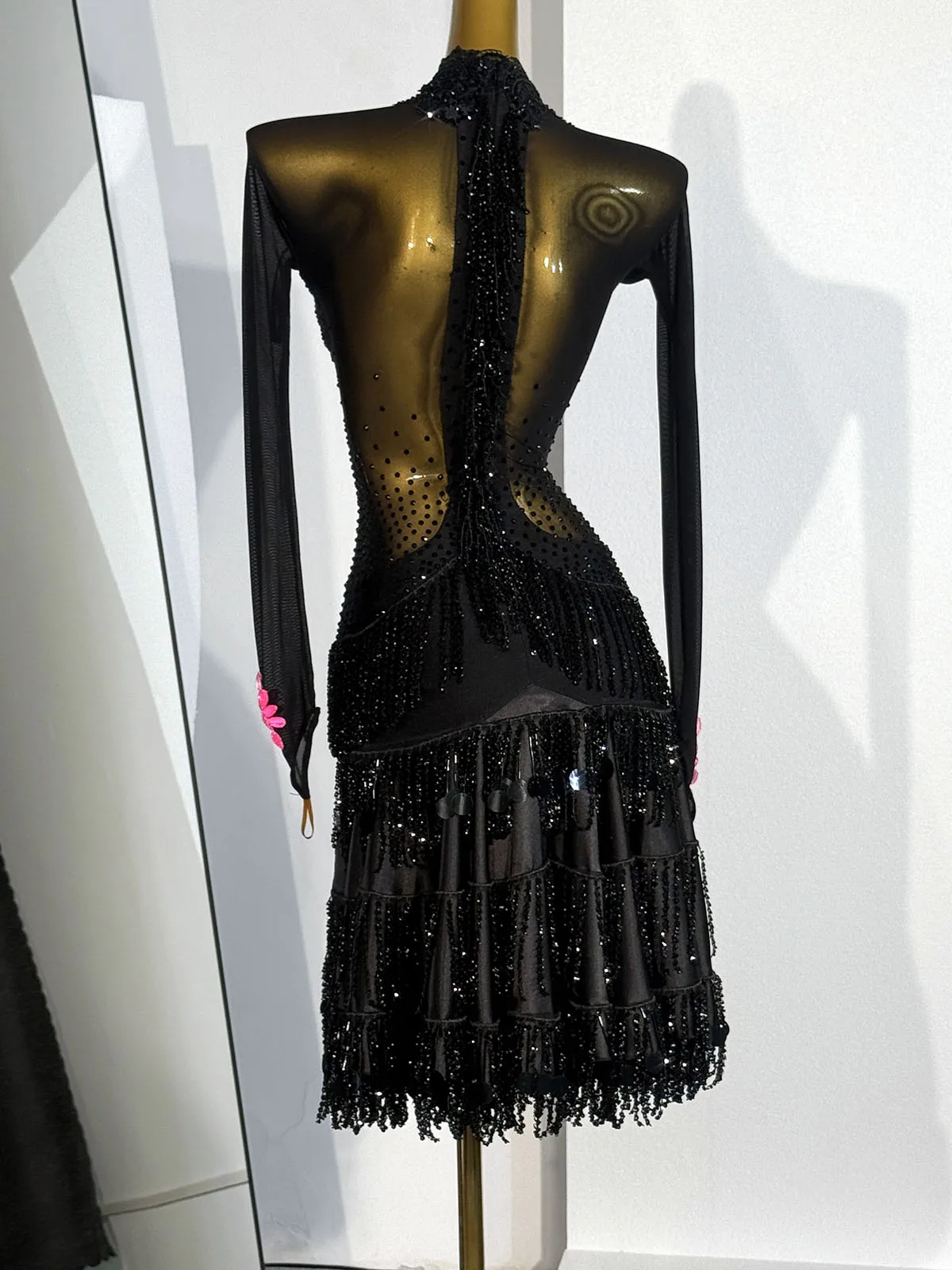 

Handmade Latin Show Dress – Custom Size Crystal Fringe Stage Costume