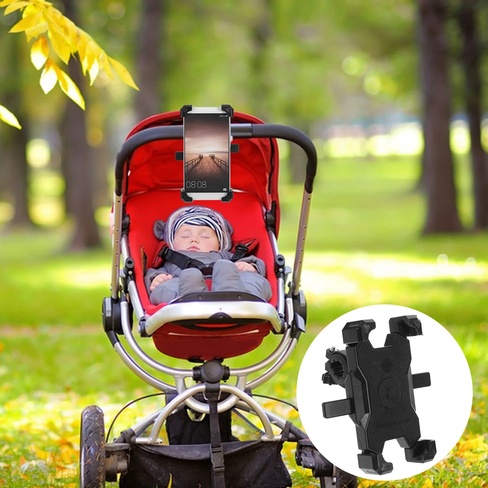 

Mobile Phone Holder for Stroller Bike Shopping Cart Rotatable Rack Black Baby 360 Degree Adjustable Strap Stable Mount