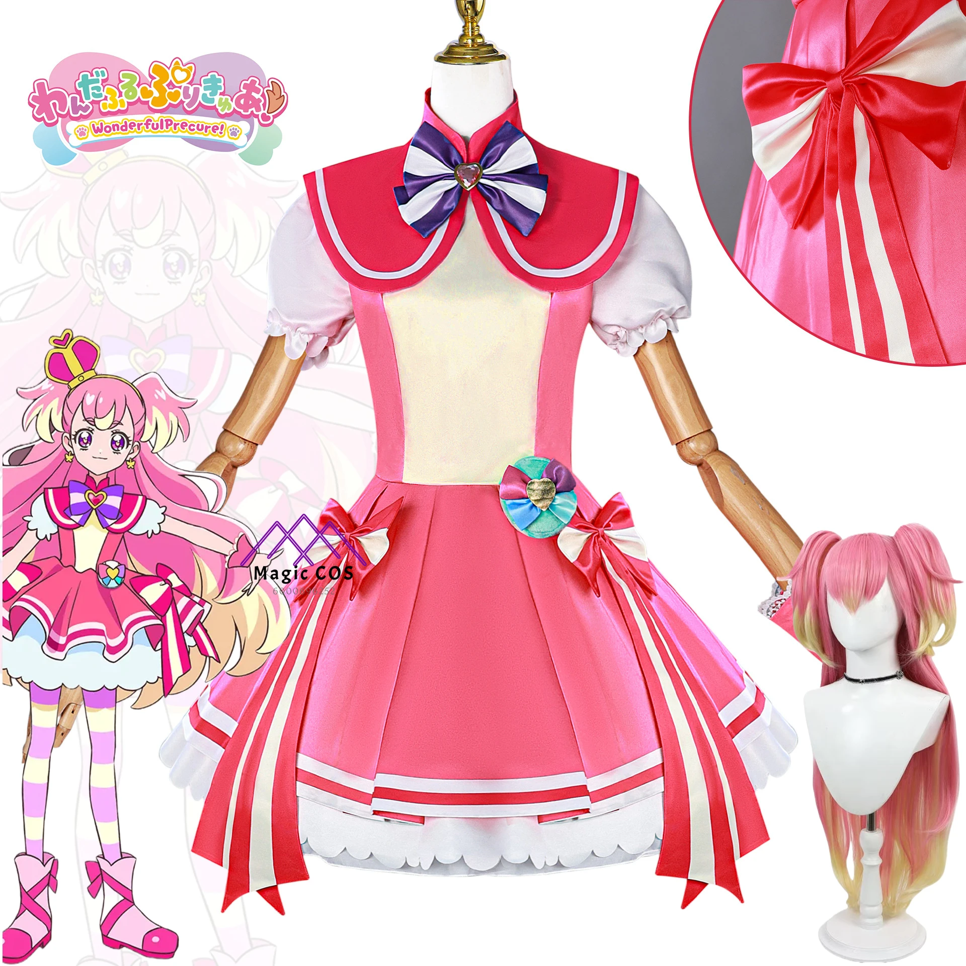 

Anime Cure Wonderful Cosplay Costume for Women Carnival Comic Con Animation Prop Pink Dress Wig Love Live Halloween Party Role