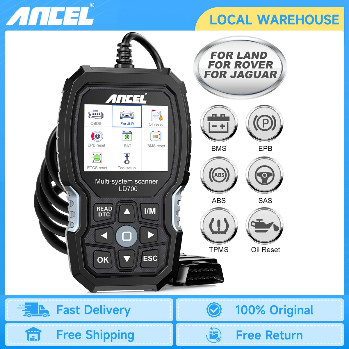 

ANCEL LD700 OBD2 Scanner All Systems Diagnostic Tool Check Engine ABS TPMS Oil Reset OBDII Code Reader for Land Rover Jaguar JLR