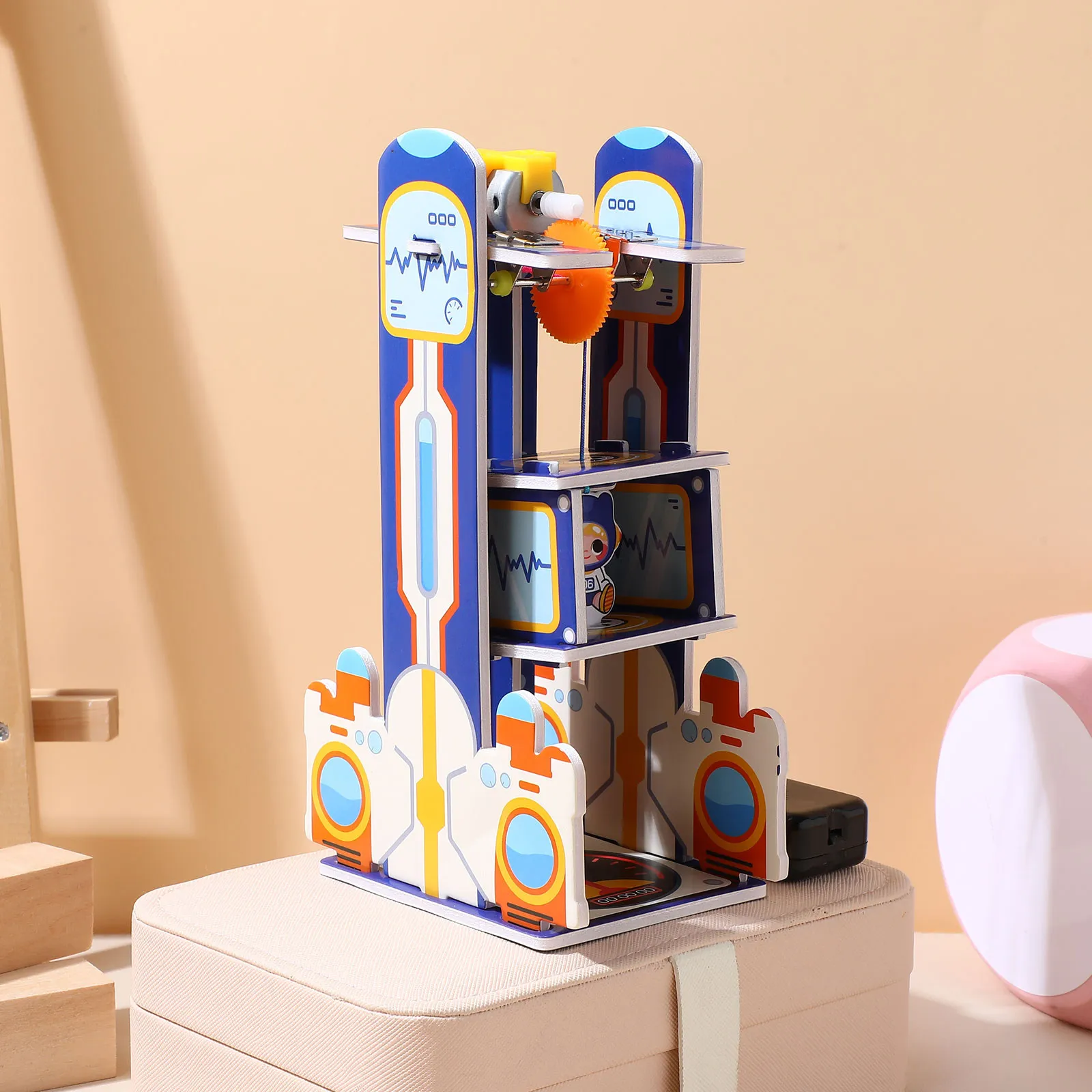 

1Set Mechanical Elevator Stem Assembly Science Educational DIY DIY Small Electric Elevator Puzzle Science Building Project