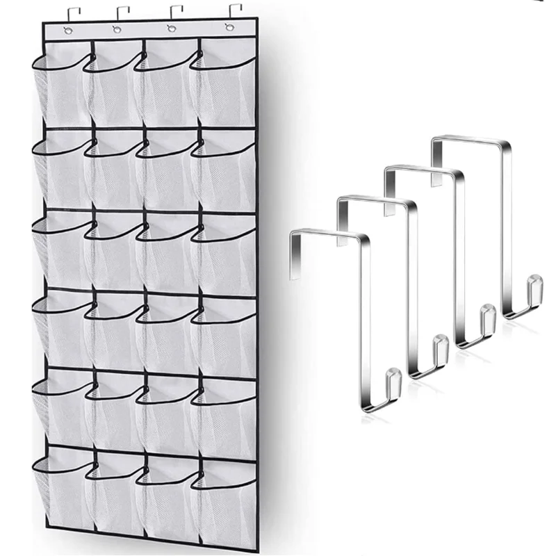 

Over the Door Shoe Rack Hanging Storage Bag 24 28 35 40 14 Mesh Pocket Organizer with 4 Hooks Foldable Space Saving
