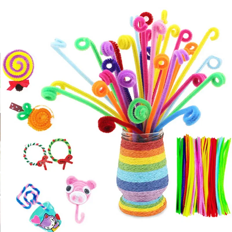 Colorido Chenille Pipe Cleaners for Kids, Artesanato Brinquedos Educativos, DIY Craft Supplies, Hastes Criatividade, Glitter Plush, 100Pcs