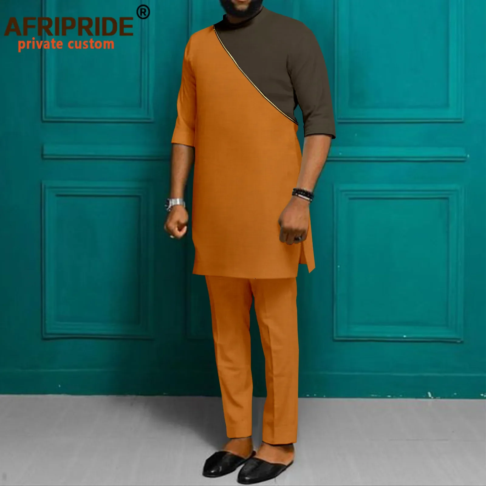 Tracksuit Men African Clothing Zip Shirts and Ankara Pants 2 Piece Set Dashiki Outfits Tribal Attire Plus Size Casual A2216031