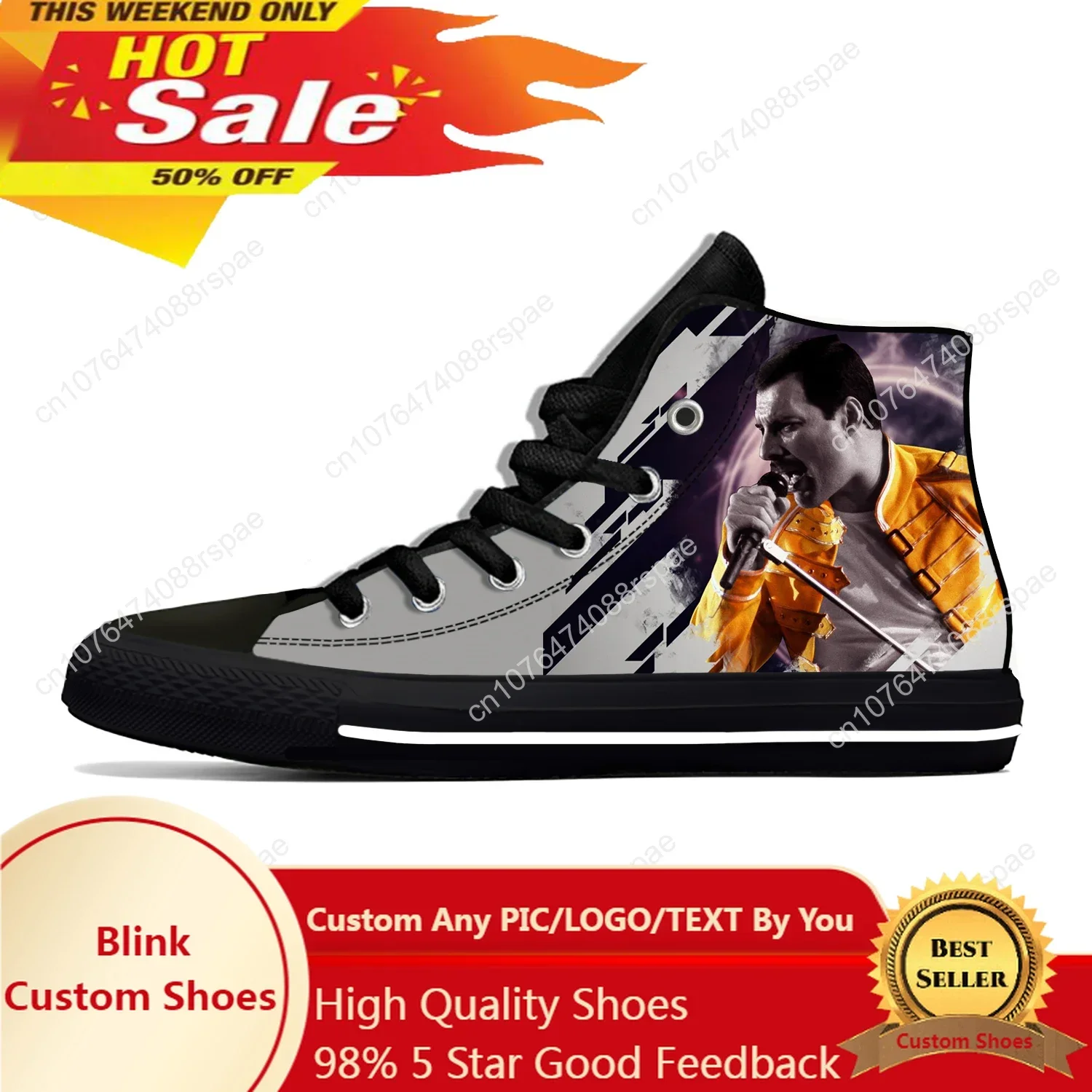 

Freddie Mercury Queen Rock Band Music Singer Casual Shoes High Top Lightweight Breathable Board Shoes Men Women Summer Sneakers