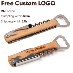 1PC Free Personalized Wood  Multifunction Bottle Opener Wine Groomsmen Corkscrew Wedding Party Gifts Engraving Father Day's Gift
