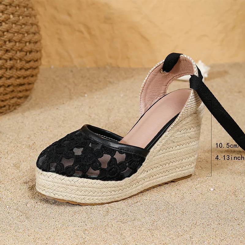 Espadrille Wedge Shoes Women Super High Heels 10.5cm Flowers Summer Platform Party Shoes Comfortable Ladies Wedge Sandals D1009