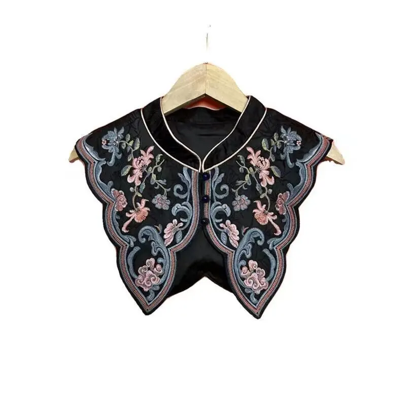 

Retro Ethnic Embroidered Fake Collar Women Cloud Shoulder Shawl Fashion Outer Accessory