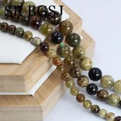 6-10mm 15inch 3A Natural Stone Faceted Green Garnet Round Loose Spacer Bead