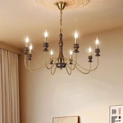 Retro Style E14 Bulb Chandelier Gold Silver Black Metal Dark Wood For Parlor Restaurant Bedroom Lighting