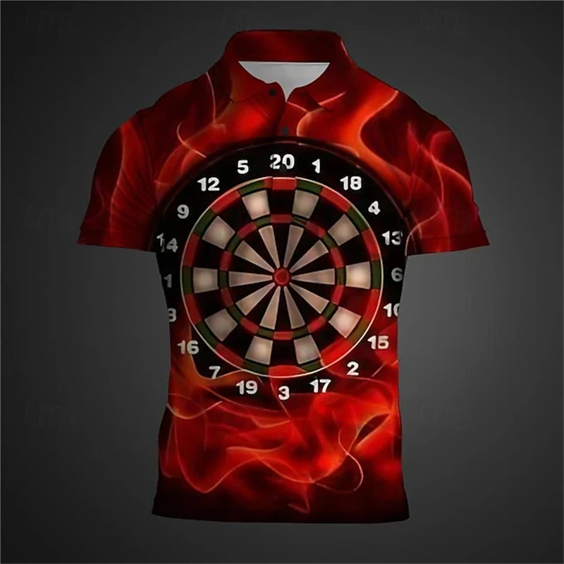 3D Print Darts Graphic Polo Shirt For Men Casual Short Sleeve Turndown Polo Shirts Clothing Mens Plus Size Button Tee Tops