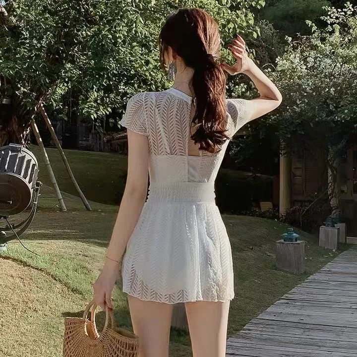 Swimwear Ladies Korea Lace Swimsuit Female Hot Spring Conservative Fairy One-piece Swimsuit 2023 New Fashion A Line Swim Dress