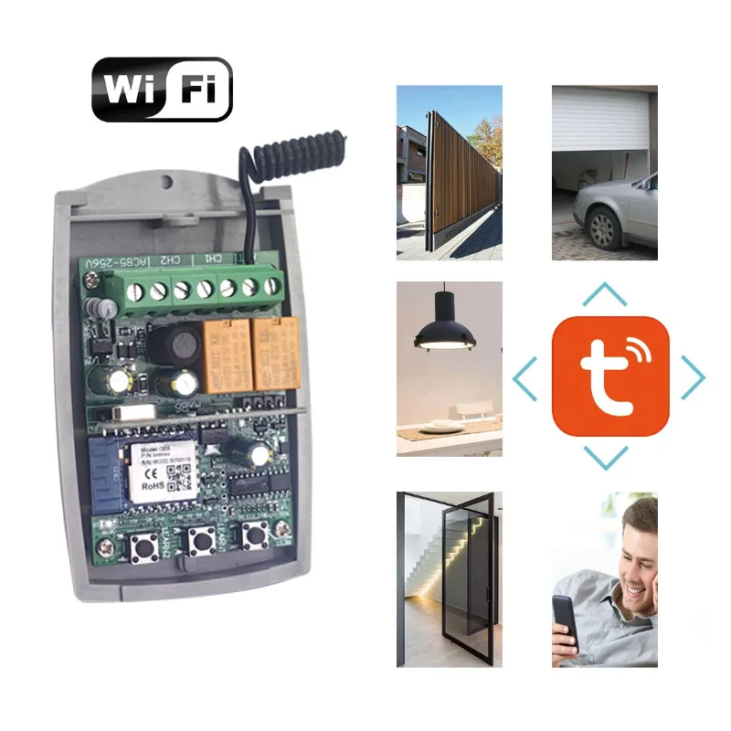 Tuya WIFI فتحت باب المرآب بوابة استقبال 2ch 433mhz 433.92mhz العالمي الثابتة المتداول رمز متعدد العلامة التجارية تحكم التبديل