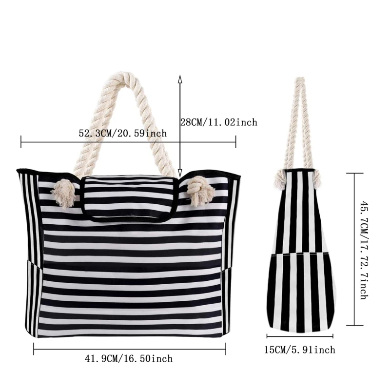 Casual Striped Canvas Bag For Women Large Capacity Shoulder Bag Daily Shopping Totes Student Bookbag for School Travel Beach Bag