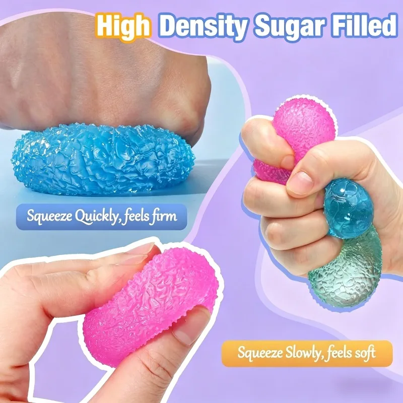 1/3/6PCS 4CM Textured Stress Relief Ball Slow Rising Maltose Gel Soft Sensory Fidget Squeeze Toy for Girls Kids Anti-Stress