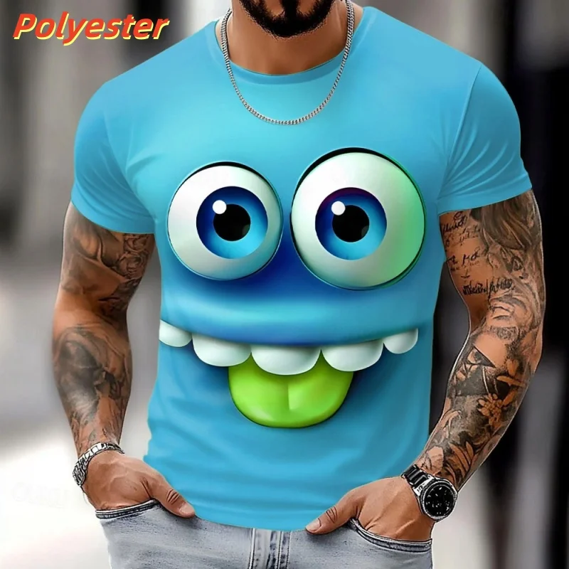 ثلاثية الأبعاد طباعة مجردة الوجه تي شيرت للرجال مضحك ملون الجرافيك قصيرة الأكمام تيز الصيف موضة الجولة الرقبة بلايز الشارع تي شيرت #2