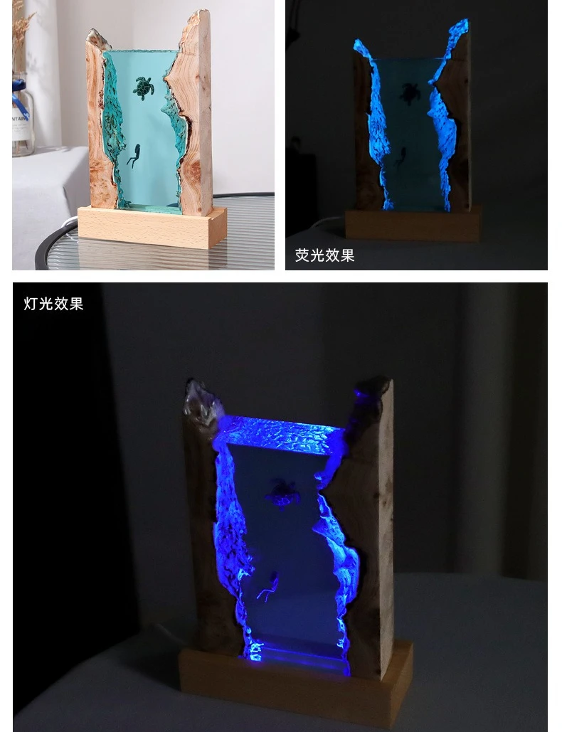 Home turtle diver solid wood resin night light office desktop decoration high-end holiday gift