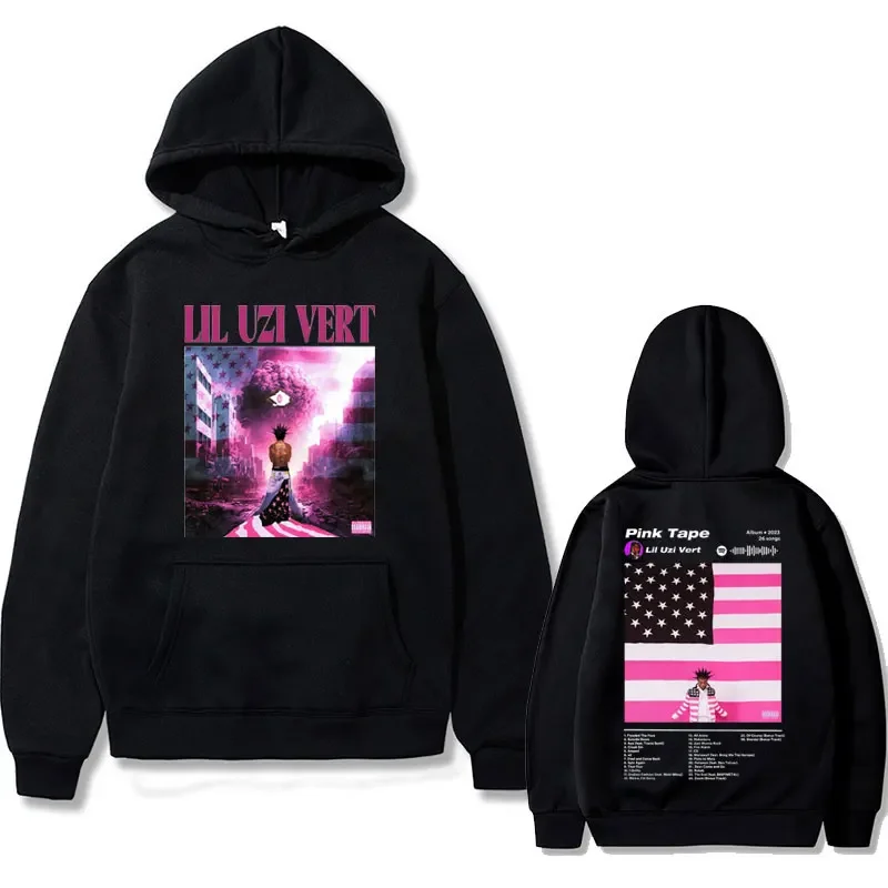 Hip Hop Rapper Lil Uzi Vert 2023 New Music Album Pink Tape Graphic Hoodie Male Fashion Sweatshirts Men's Rap Oversized Hoodies