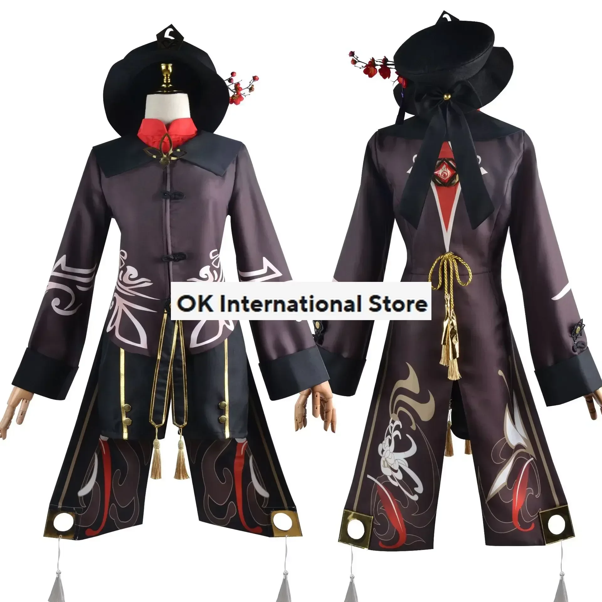 Genshin Impact Hu Tao disfraz de Cosplay, ropa de estilo chino, uniforme, peluca, juego de Anime, Disfraces de Halloween para mujeres y niñas