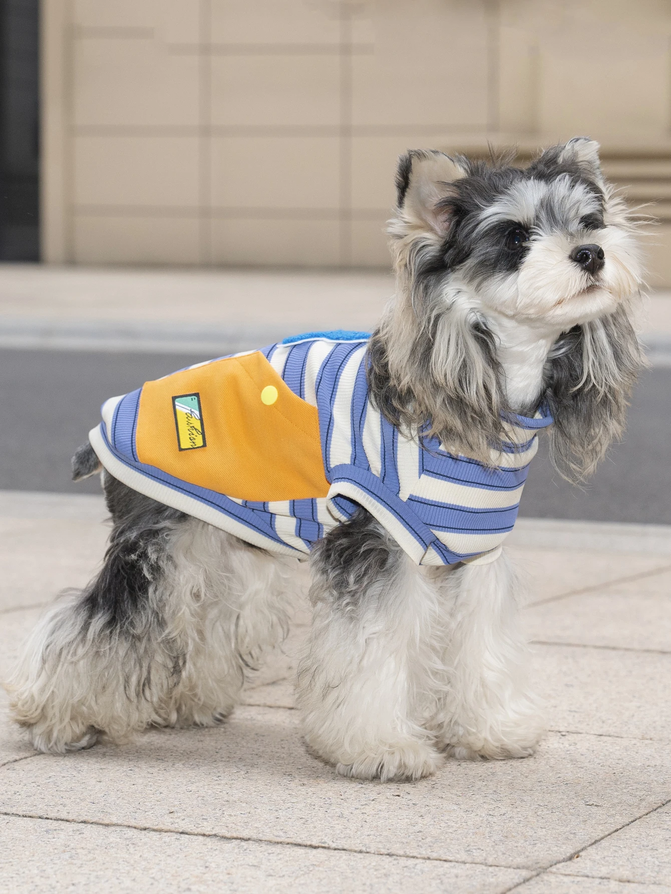 Striped Dog Tank Top with R Patch Contrast Pocket Design Sof