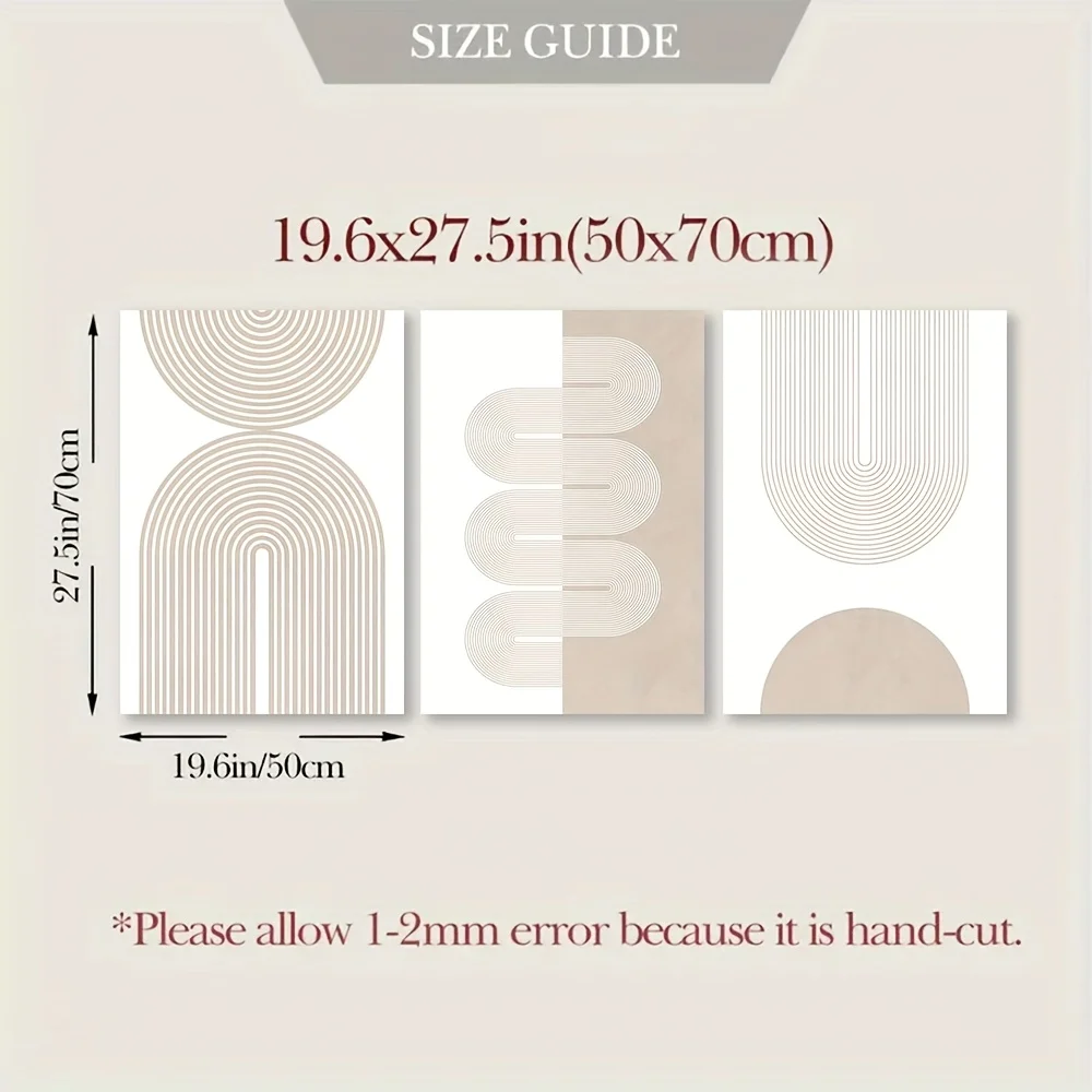 مجموعة مكونة من 3 قطع من الملصقات الفنية الهندسية التجريدية بدون إطار، ولوحات قماشية على شكل خط بيج قديم، وفن جداري حديث وبسيط، ورق بوهيمي #3