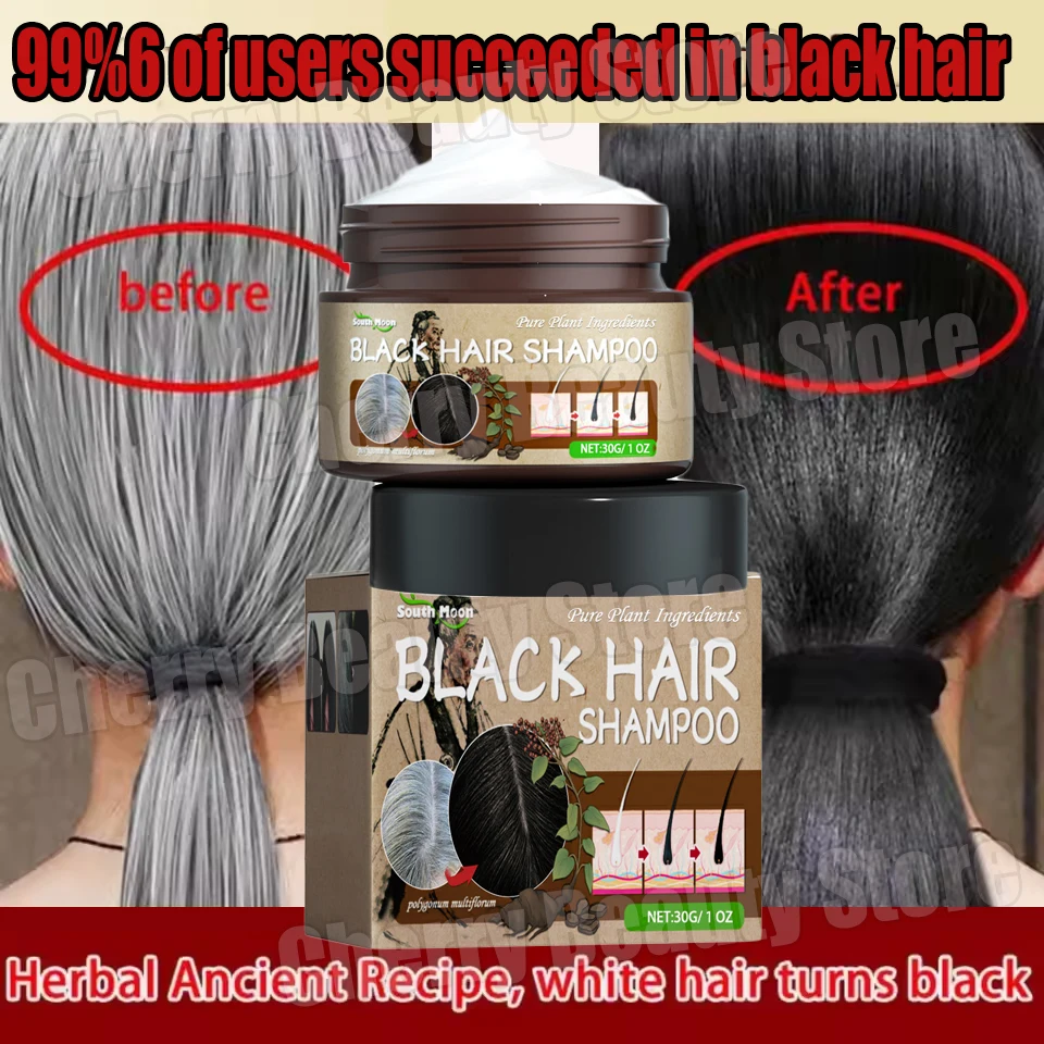 

Natural Gray White Hair Treatment Shampoo White To Black Anti Gray Hair Dye Anti Loss Nourish Hair Care Products for Men Women