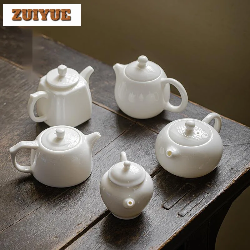 Handmade Mutton-fat Jade Tea Pot Household Xishi Pot Retro Tea Making Kettle Ball Hole Filtration Flower Tea Teaware Crafts Gift