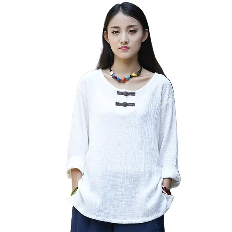 2024 Autunm Women long Sleeve Buttons Blouse Casual Cotton Linen black White Shirt  Spring vintage Top Blusas camisas y blusas