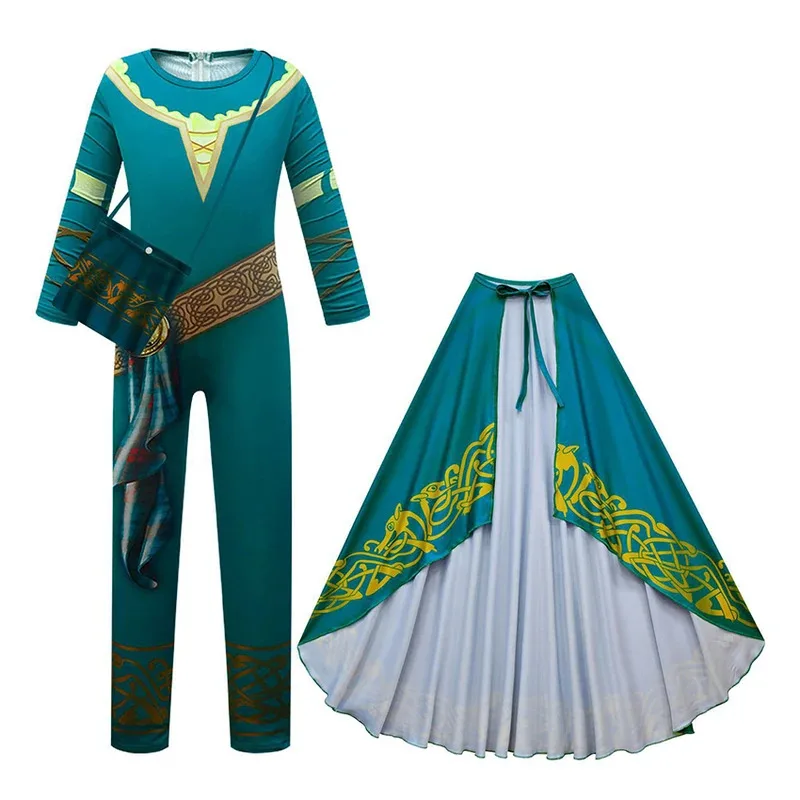 l2025l Halloween Brave Merida Cosplay Anime Jumpsuits Girl Cloak Halloween Costumes for Kids Merida Superhero Disguise Dress Car