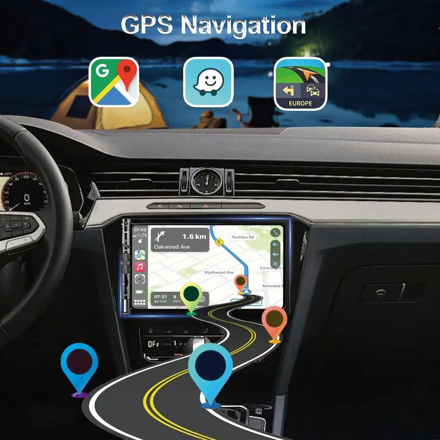 ستيريو سيارة مزدوج الدين 7 بوصة مع Apple Carplay، شاشة لمس HD 1024 600، جهاز استقبال راديو FM للسيارة مع بلوتوث 5.1 بدون استخدام اليدين، نظام تحديد المواقع #3