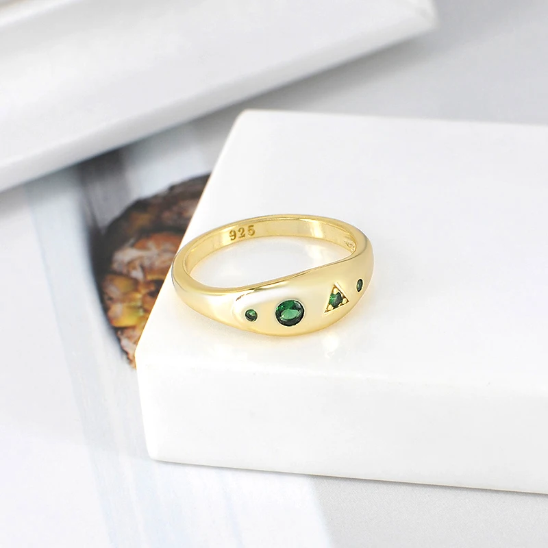 YUXINTOME 24K Gold Plated Silver Green Zircon Rings Women Rock Punk Multiple Styles Luxury Rings Jewelry Round Fashion Crystal