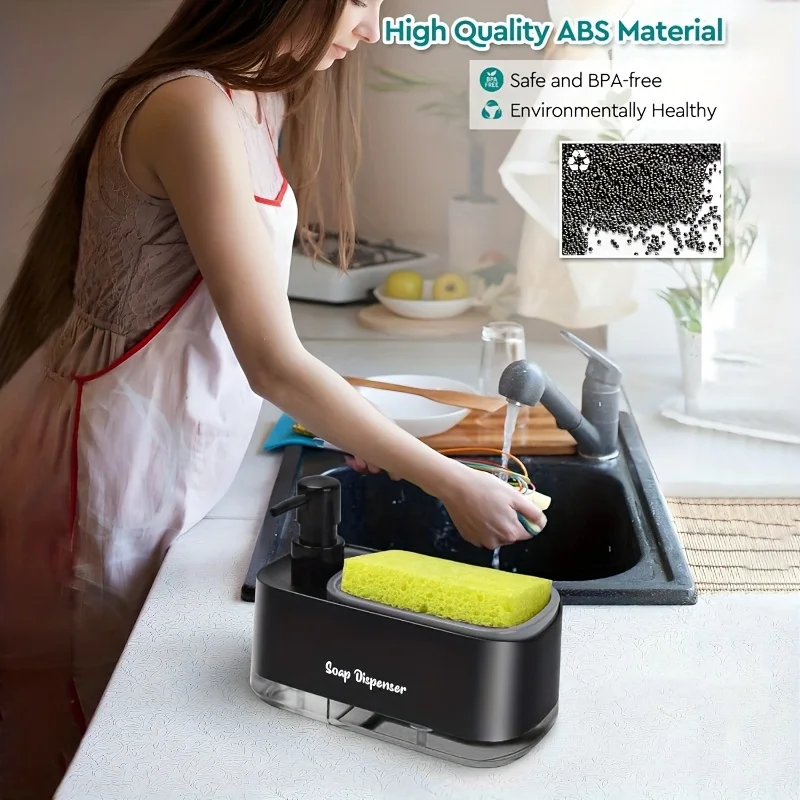 

Hand and Dish Soap Dispenser Set Detergent Dispenser Sponge Holder 2-in-1 Countertop Soap Pump Dispenser Kitchen Utensils