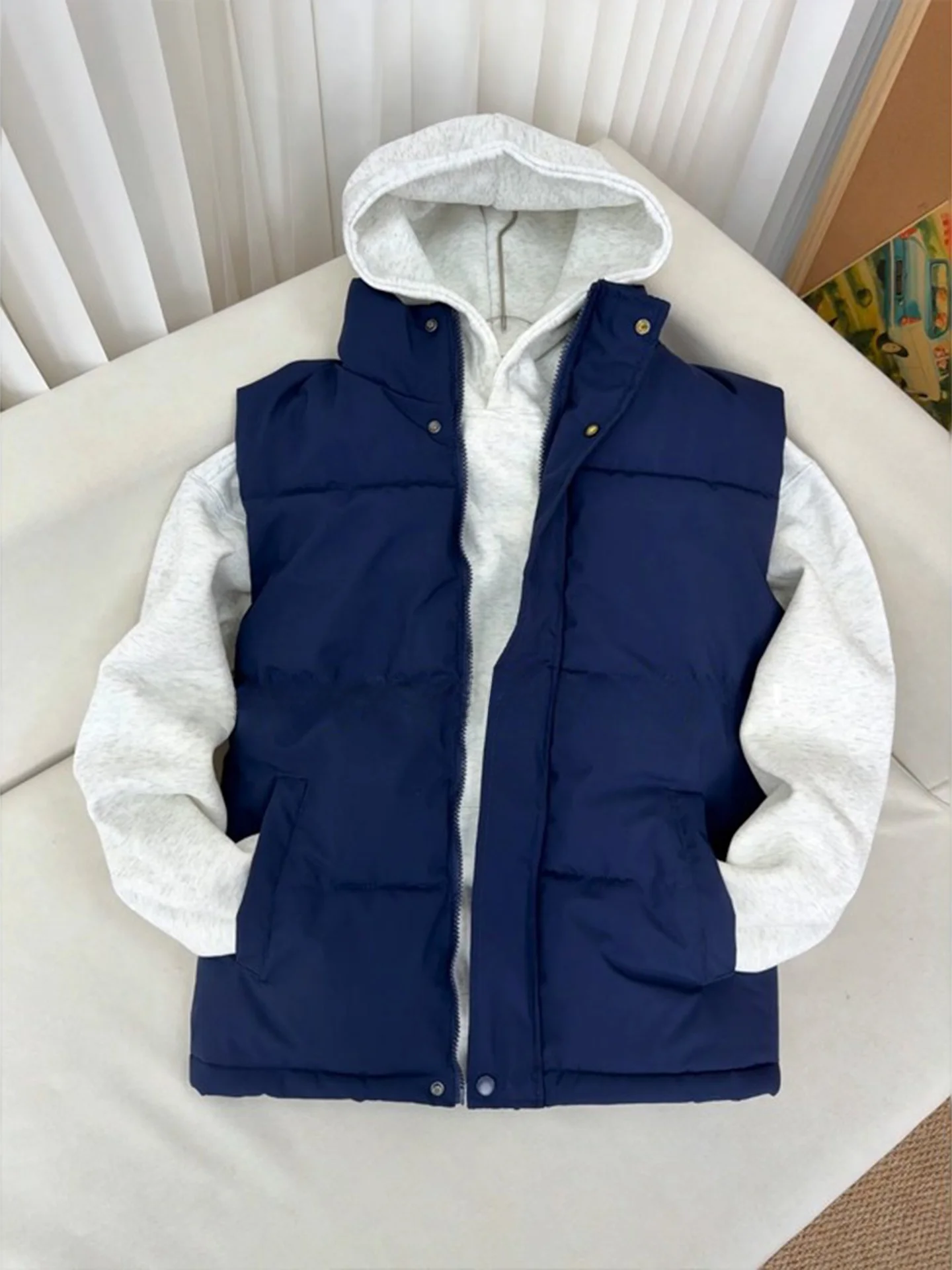 

Oversized American Sle down Vest Men's Autumn Winter Thiened Cotton Svel oulder Pad Vest High-End Cotton Coat