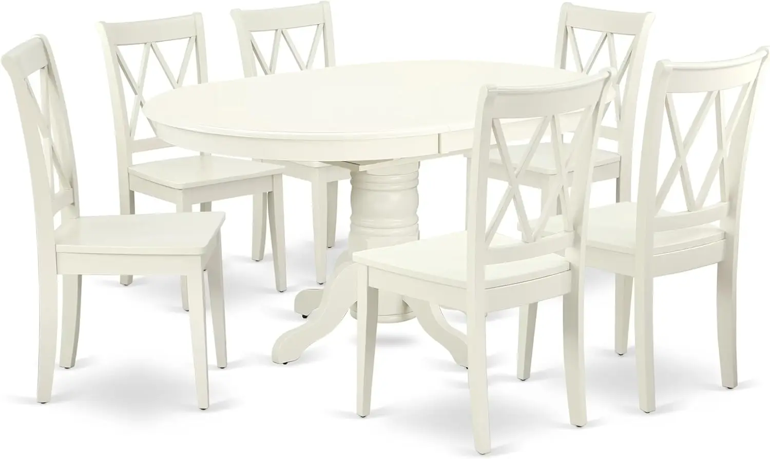 7 Piece Dining Table Set Consist of an Oval Wooden Table with Butterfly Leaf and 6 Dining Room Chairs, 42x60 Inch, Linen White