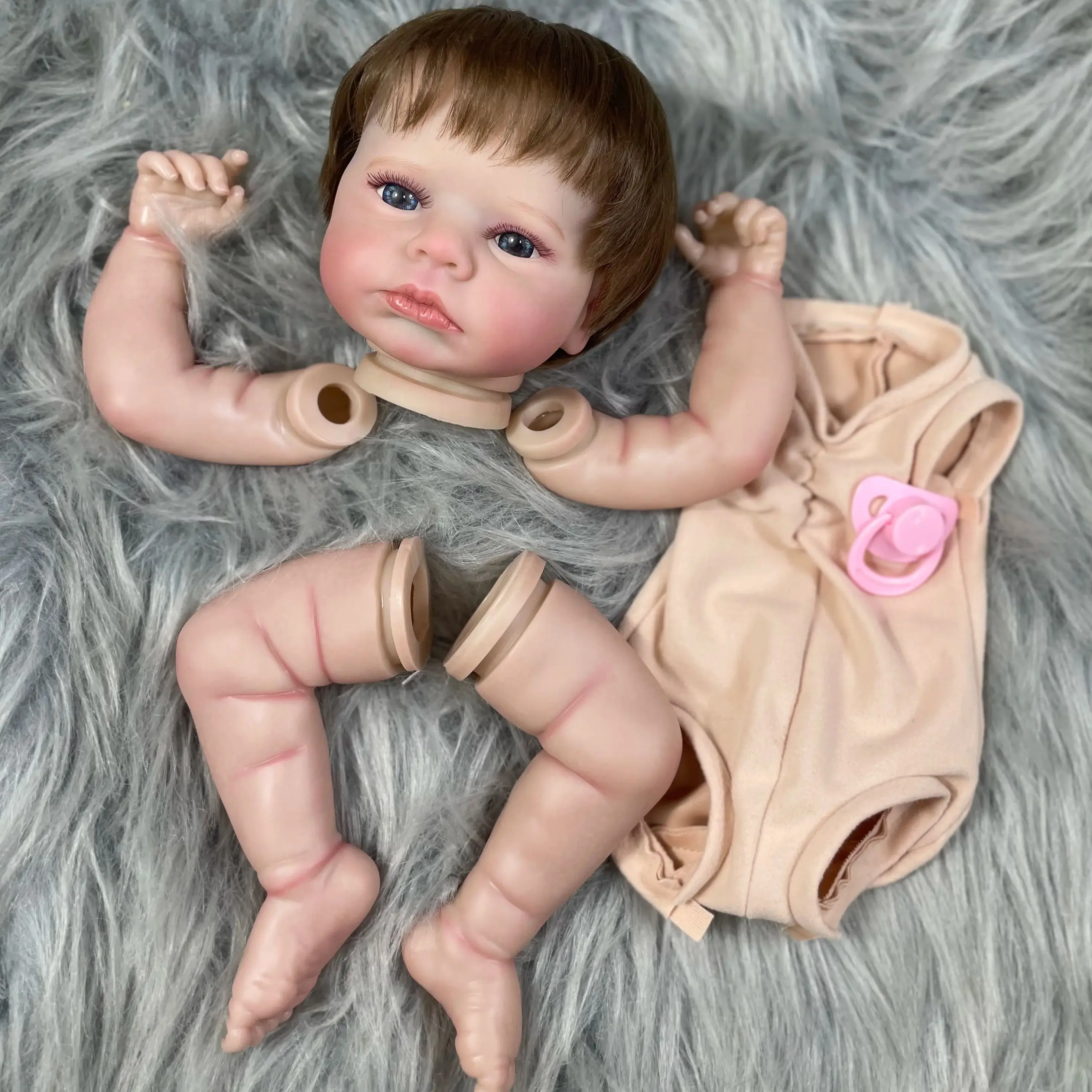 20Inch Already Painted Reborn Baby Kit Awake Blue Eyes With Rooted Hair 3D Painted Skin Unassembled DIY Handmade Doll Parts