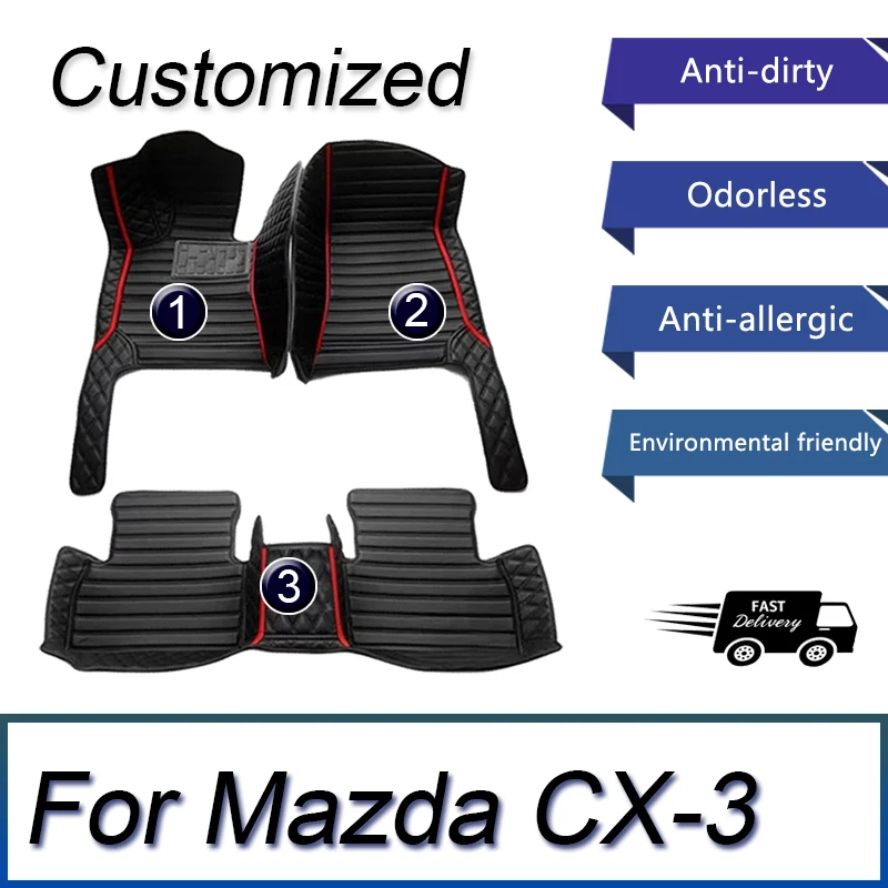 Car Floor Mats For Mazda CX-3 CX3 DK 2016~2022 Leather Luxury Mat Protective Rug Carpet Set Auto Interior Parts Car Accessories