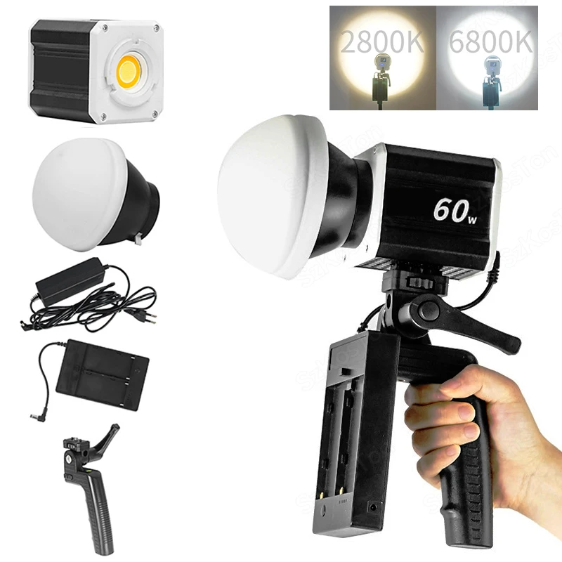 

60W Tri-Color LED Video Light Handhold COB Portable Photography Light 2800K-6800K for Live Streaming Tiktok Studio Photography