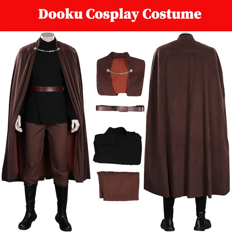 

Dooku Cosplay Fantasy Costume Movie Space Battle Superhero Disguise Outfits Cloak Belt Male Adult Men Halloween Party Suits