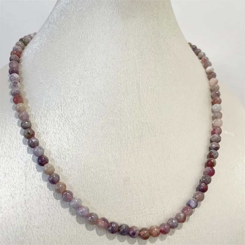 Natural Gemstone 6MM Undyed Pink Red Rubellite Stone Necklace Stainless Steel Chain for Women Jewelry Buckle Chocker view 2
