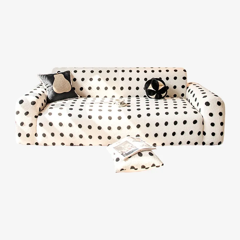 Thick Cozy Cotton Velvet Sofa Cover, Plush Polka Dot Couch Slipcover, Warm Soft Furniture Protector for Fall and Winter