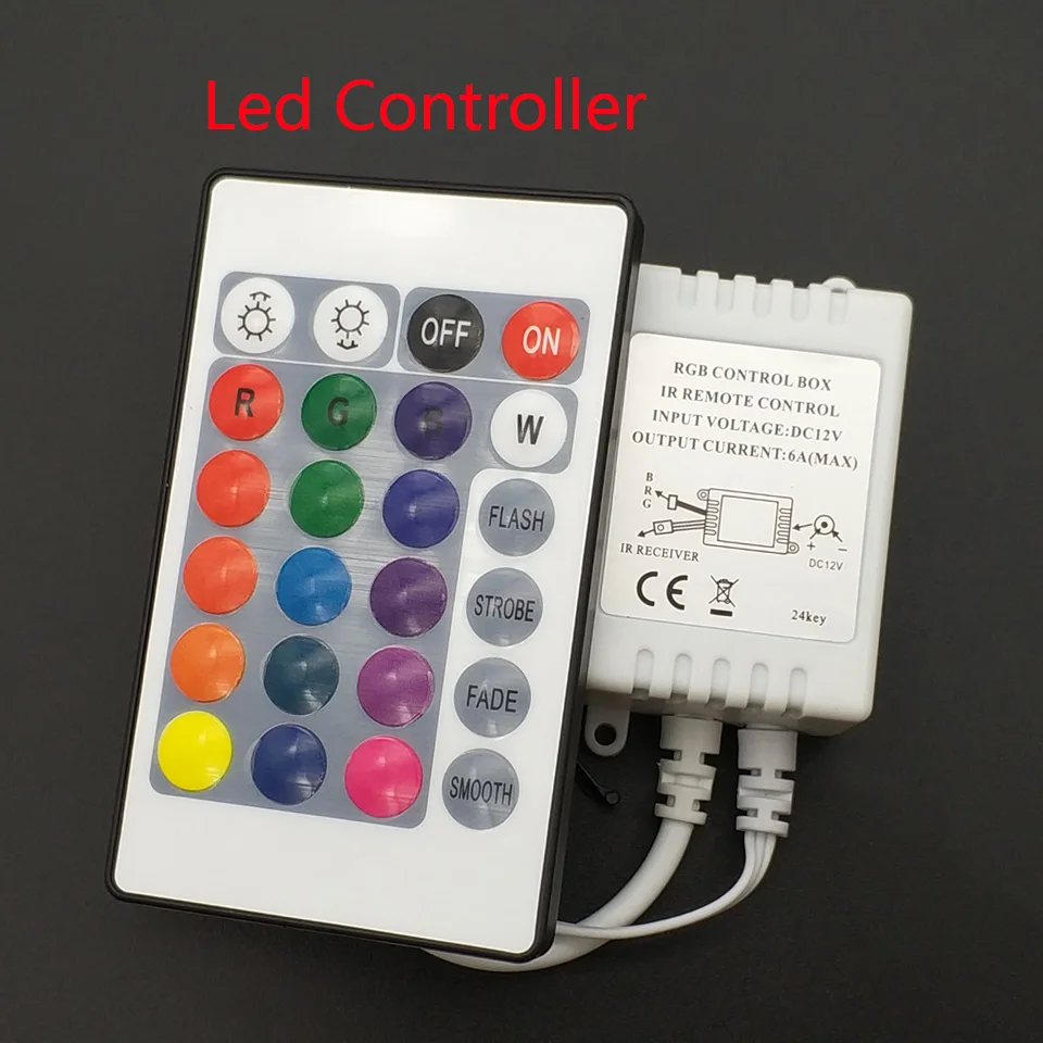 Controlador de luces Led con 24 teclas, atenuador remoto IR, DC12V, para tira de LED RGB 3528 5050