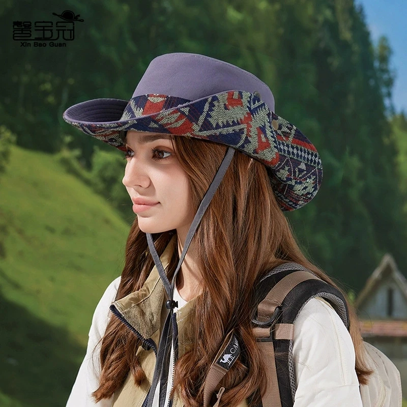 Spring/Summer Wide-Brim Sun Hat Ethnic Style Outside Quick-dry Bucket Cap for Men and Women Mountaineering & Fishing Sun Hat
