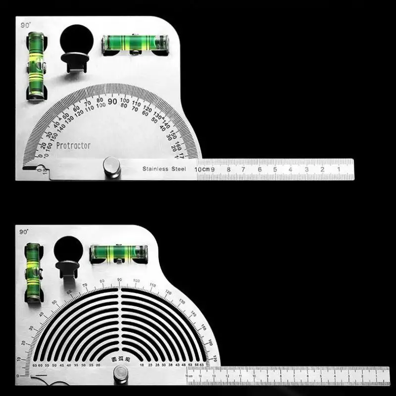 CHigh-Precision قابل للتعديل 180 درجة الفولاذ المقاوم للصدأ زاوية حاكم متعدد الوظائف النجارة أداة قياس متحركة