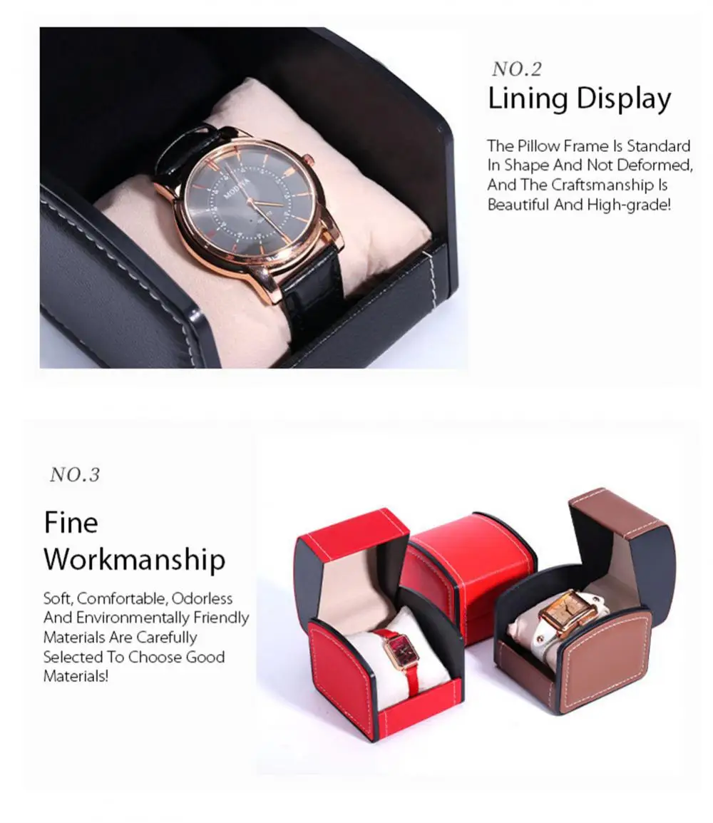 1 Pcs Pu Leather Flip Cover Watch Box With Pillow Storage Display Case Gifts Packaging Mechanical Watch Organization Jewelry Box